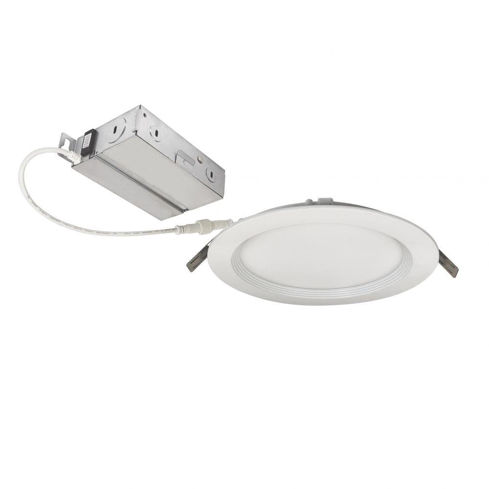 6" FLIN Round Wafer LED Downlight with Selectable CCT, Matte Powder White Finish, 120-277V