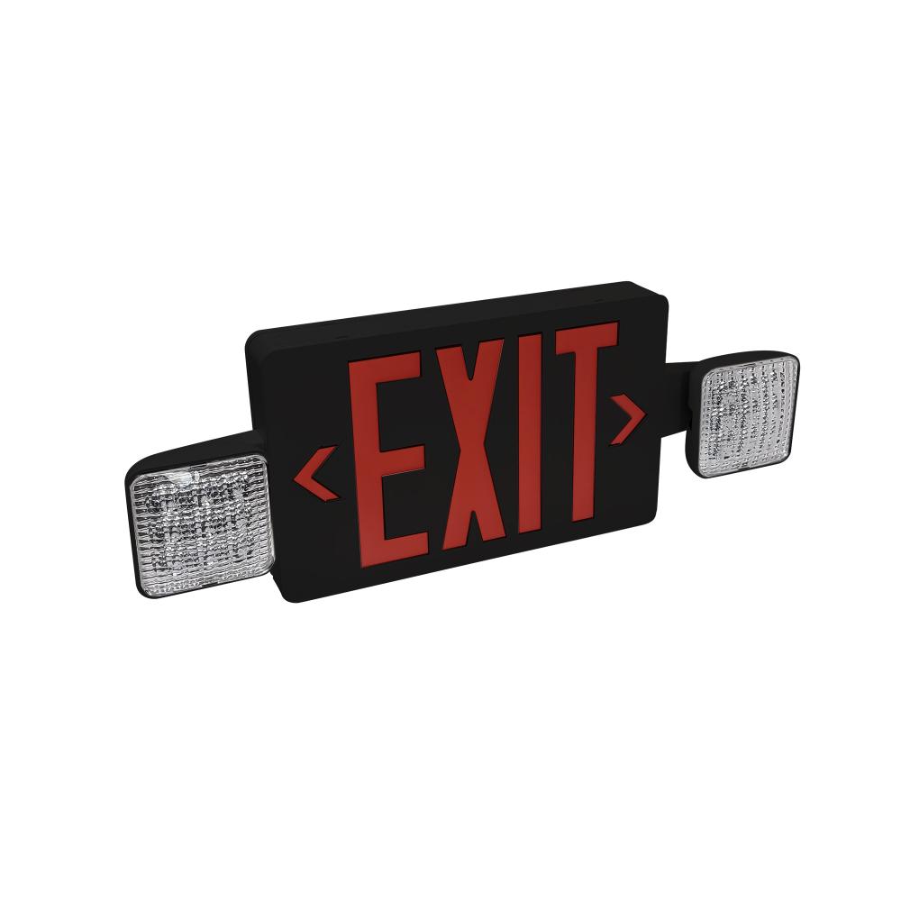 LED Exit and Emergency Combination with Adjustable Heads, Battery Backup, Green Letters / Black