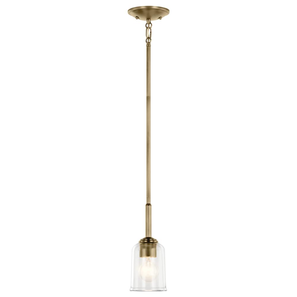 Shailene 11.25" 1-Light Mini Bell Pendant with Clear Glass in Natural Brass
