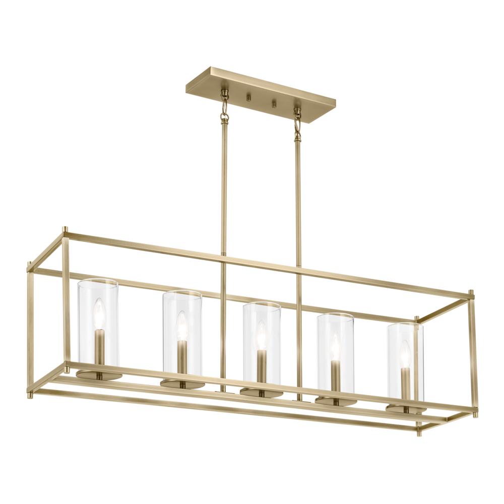 Crosby 41.5" 5-Light Linear Chandelier with Clear Glass in Natural Brass