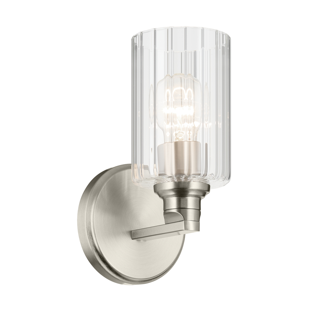 Gioe 9.5" 1-Light Wall Sconce with Clear Fluted Glass in Brushed Nickel