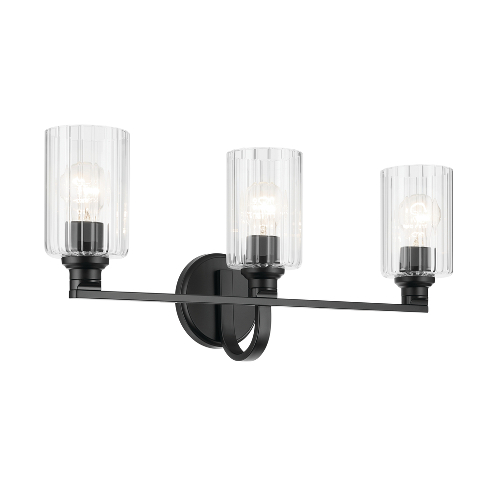 Gioe 24.25" 3-Light Vanity Light with Clear Fluted Glass in Black