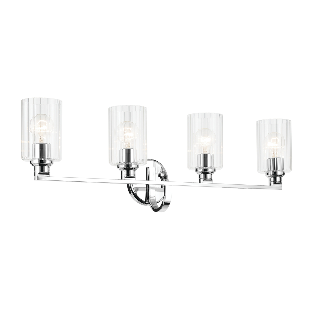 Gioe 32.25" 4-Light Vanity Light with Clear Fluted Glass in Chrome