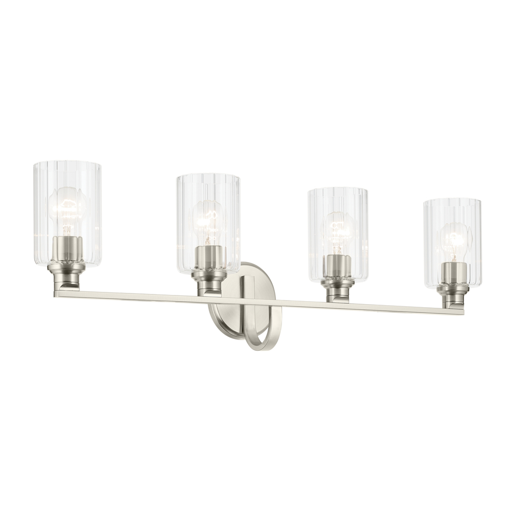 Gioe 32.25" 4-Light Vanity Light with Clear Fluted Glass in Brushed Nickel