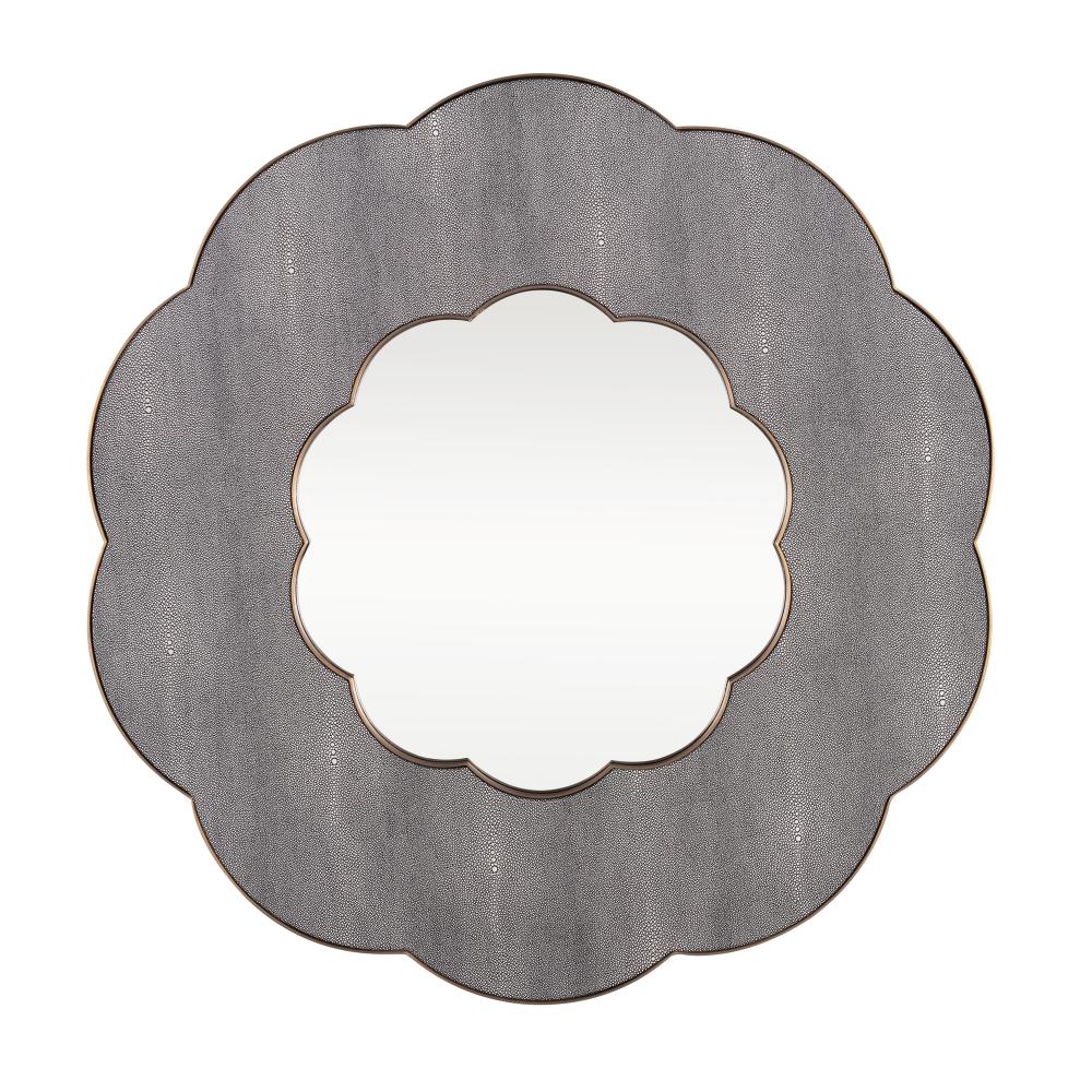 Scallop 36-in Wall Mirror - Gray Shagreen/Weathered Brass