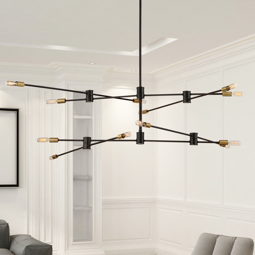 Lyrique 12-Light Chandelier in Bronze with Brass Accents