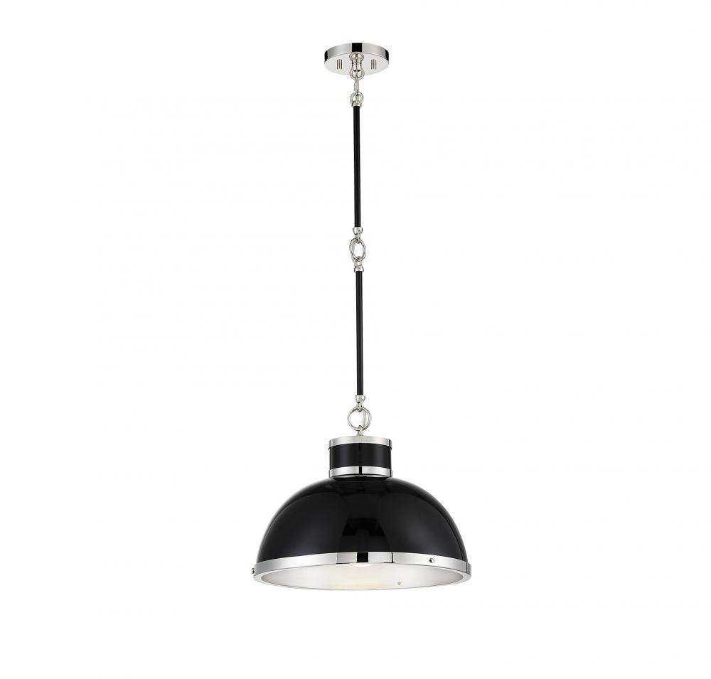 Corning 1-Light Pendant in Matte Black with Polished Nickel Accents