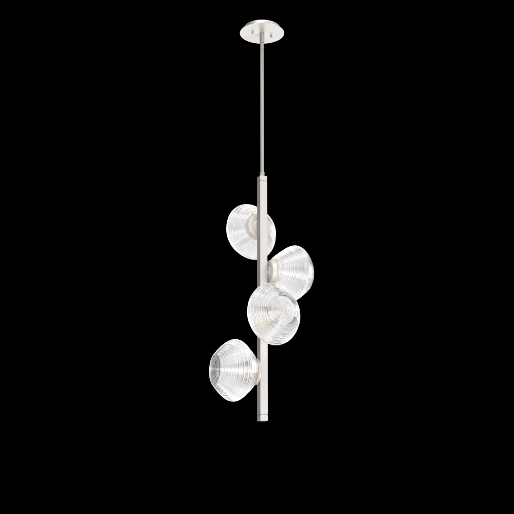 Mesa 4pc Twisted Vine-Beige Silver-Clear Blown Glass-Threaded Rod Suspension-LED 3000K