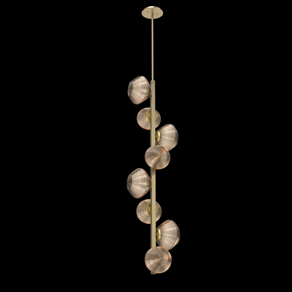 Mesa 8pc Twisted Vine-Gilded Brass-Bronze Blown Glass-Threaded Rod Suspension-LED 3000K