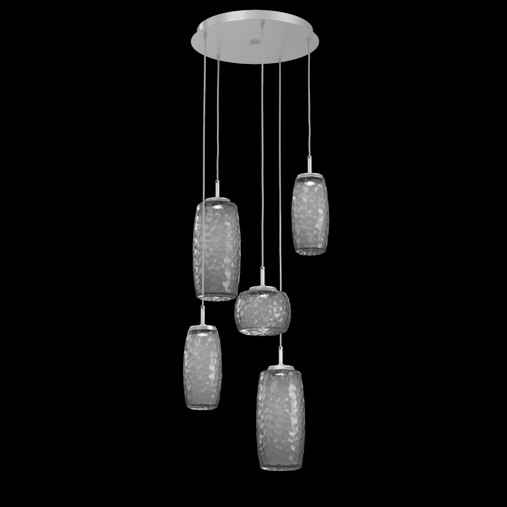 Vessel 5pc Round Multi-Pendant-Classic Silver-Smoke Blown Glass-Cloth Braided Cord-LED 3000K