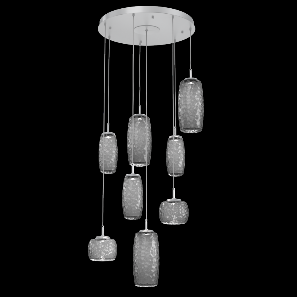 Vessel 8pc Round Multi-Pendant-Classic Silver-Smoke Blown Glass-Cloth Braided Cord-LED 3000K