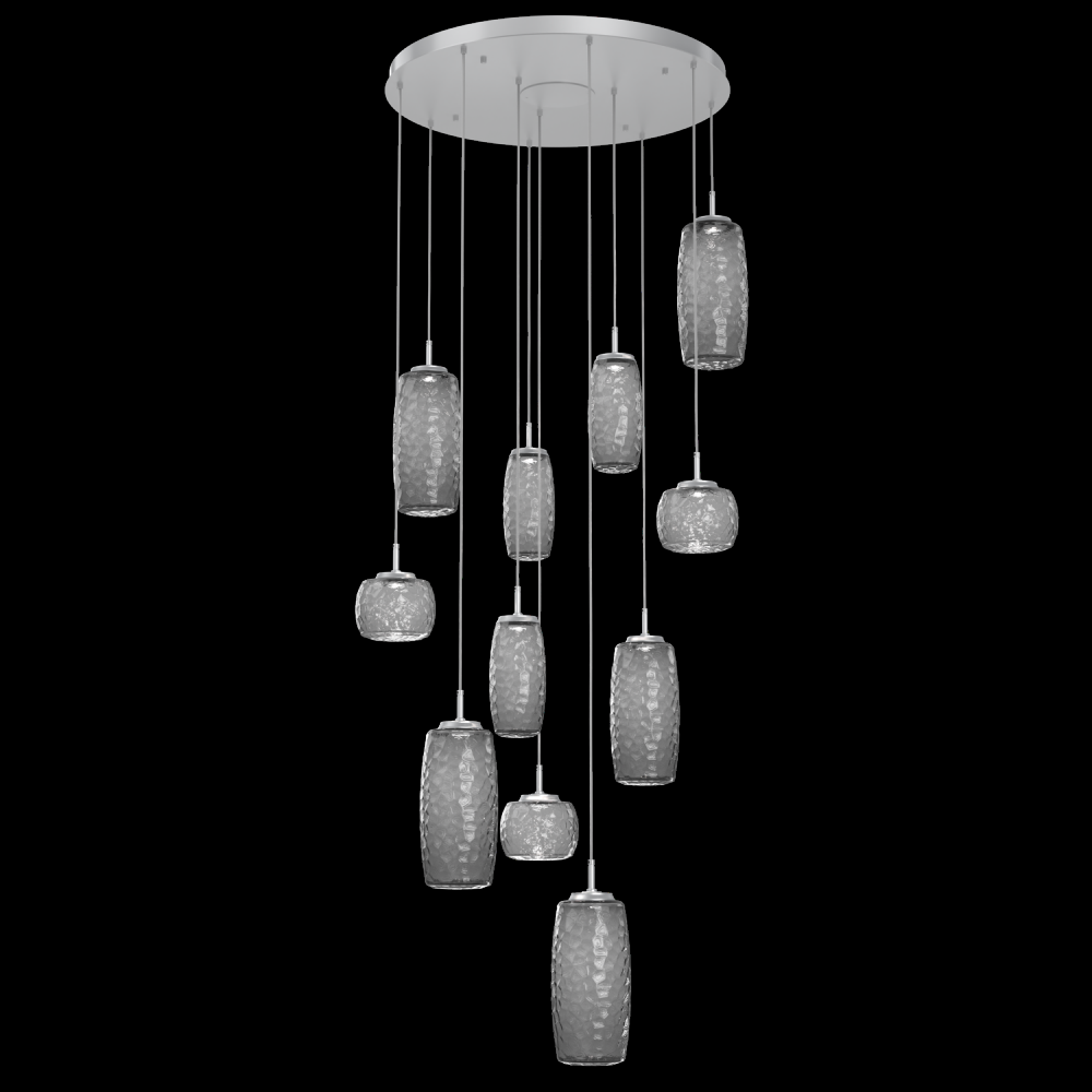 Vessel 11pc Round Multi-Pendant-Classic Silver-Smoke Blown Glass-Cloth Braided Cord-LED 2700K