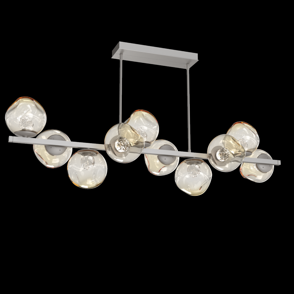 Luna 10pc Twisted Branch-Beige Silver-Floret Inner - Amber Outer-Threaded Rod Suspension-LED 2700K