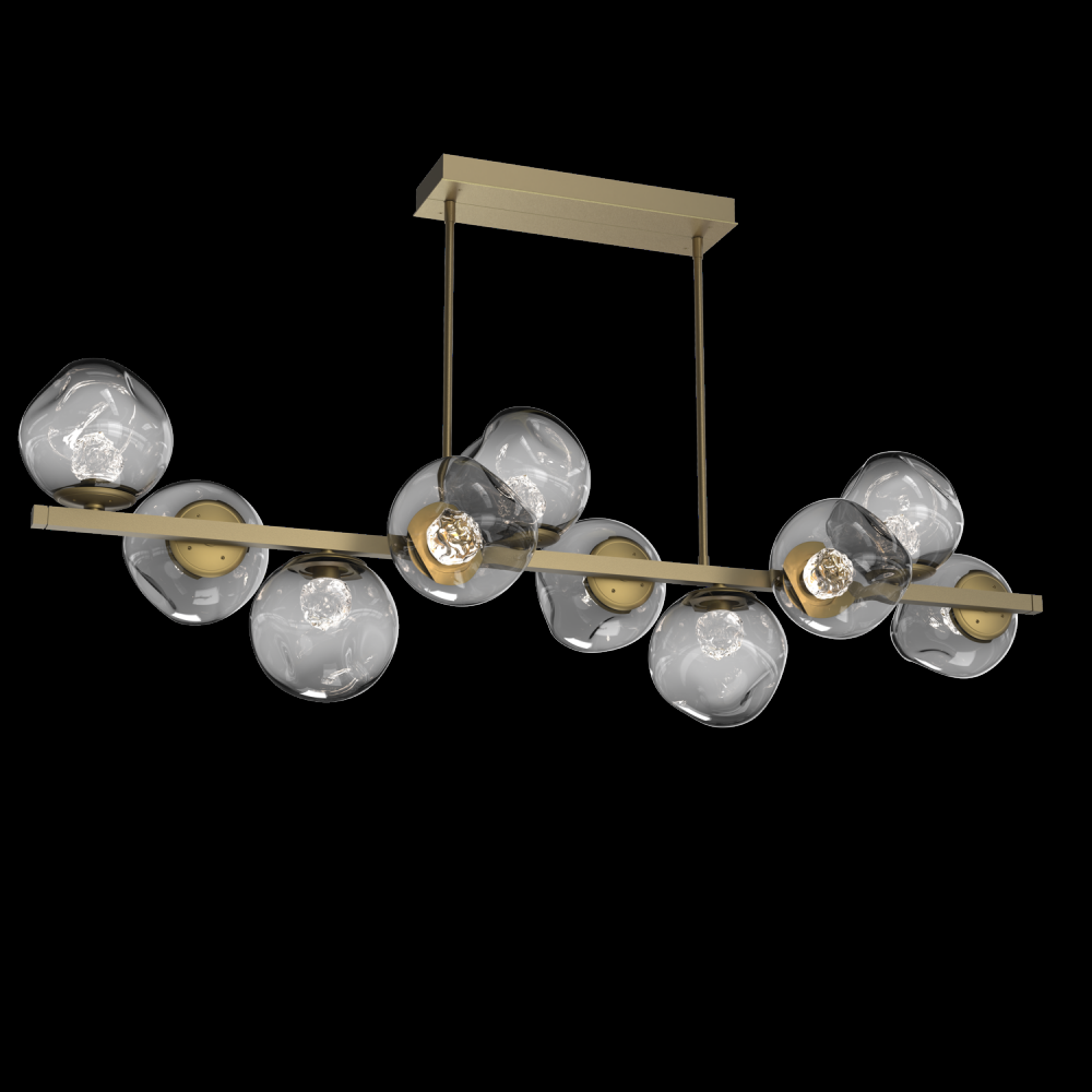 Luna 10pc Twisted Branch-Gilded Brass-Floret Inner - Smoke Outer-Threaded Rod Suspension-LED 2700K