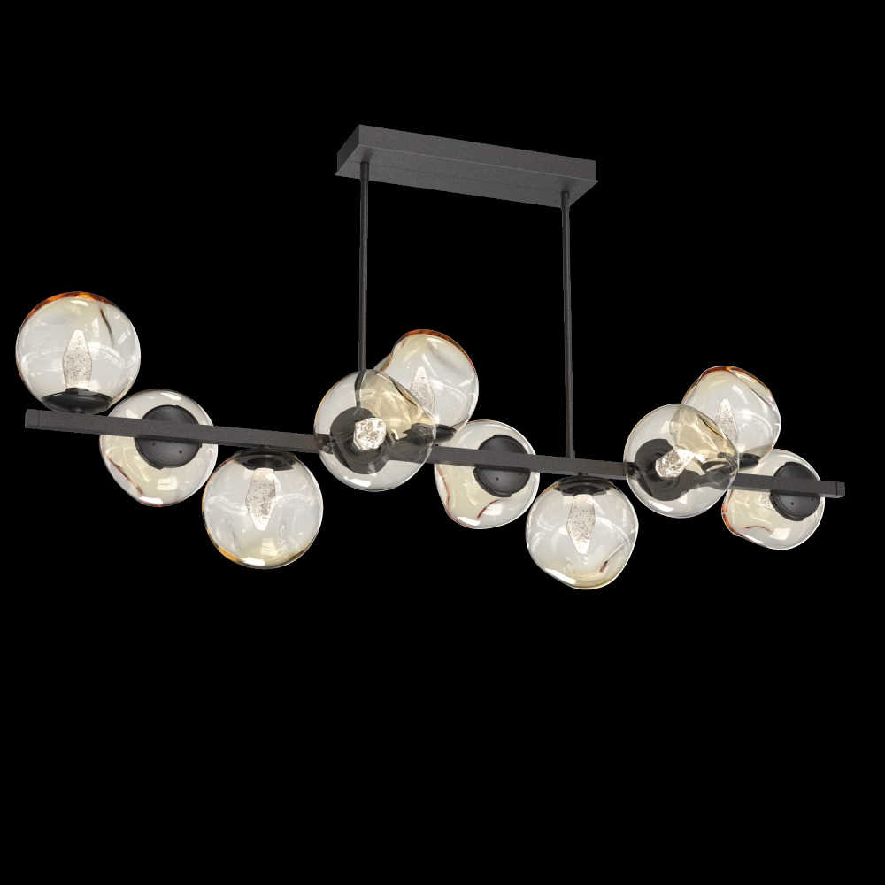 Luna 10pc Twisted Branch-Graphite-Geo Inner - Amber Outer-Threaded Rod Suspension-LED 3000K