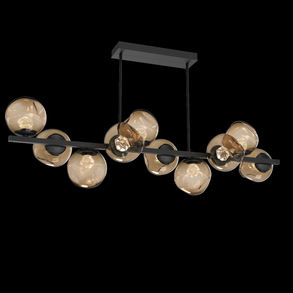 Luna 10pc Twisted Branch-Matte Black-Zircon Inner - Bronze Outer-Threaded Rod Suspension-LED 3000K