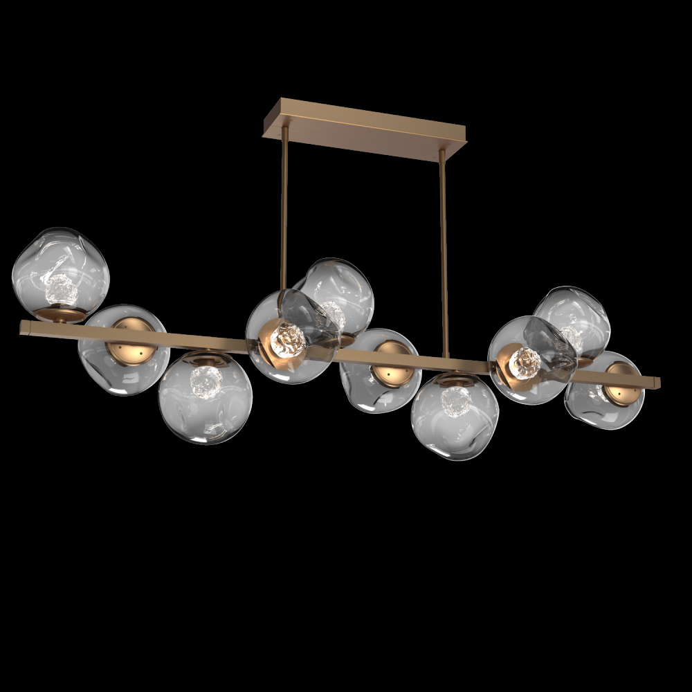 Luna 10pc Twisted Branch-Novel Brass-Floret Inner - Smoke Outer-Threaded Rod Suspension-LED 3000K