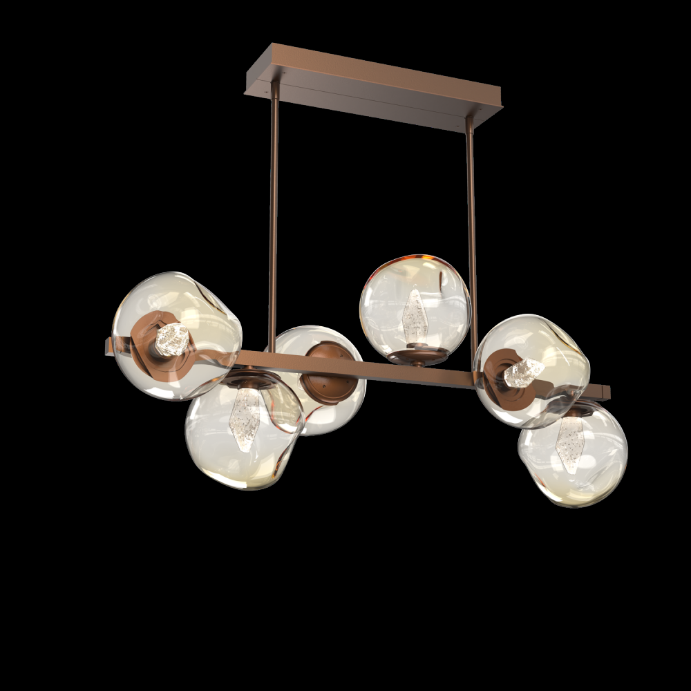 Luna 6pc Twisted Branch-Burnished Bronze-Geo Inner - Amber Outer-Threaded Rod Suspension-LED 2700K