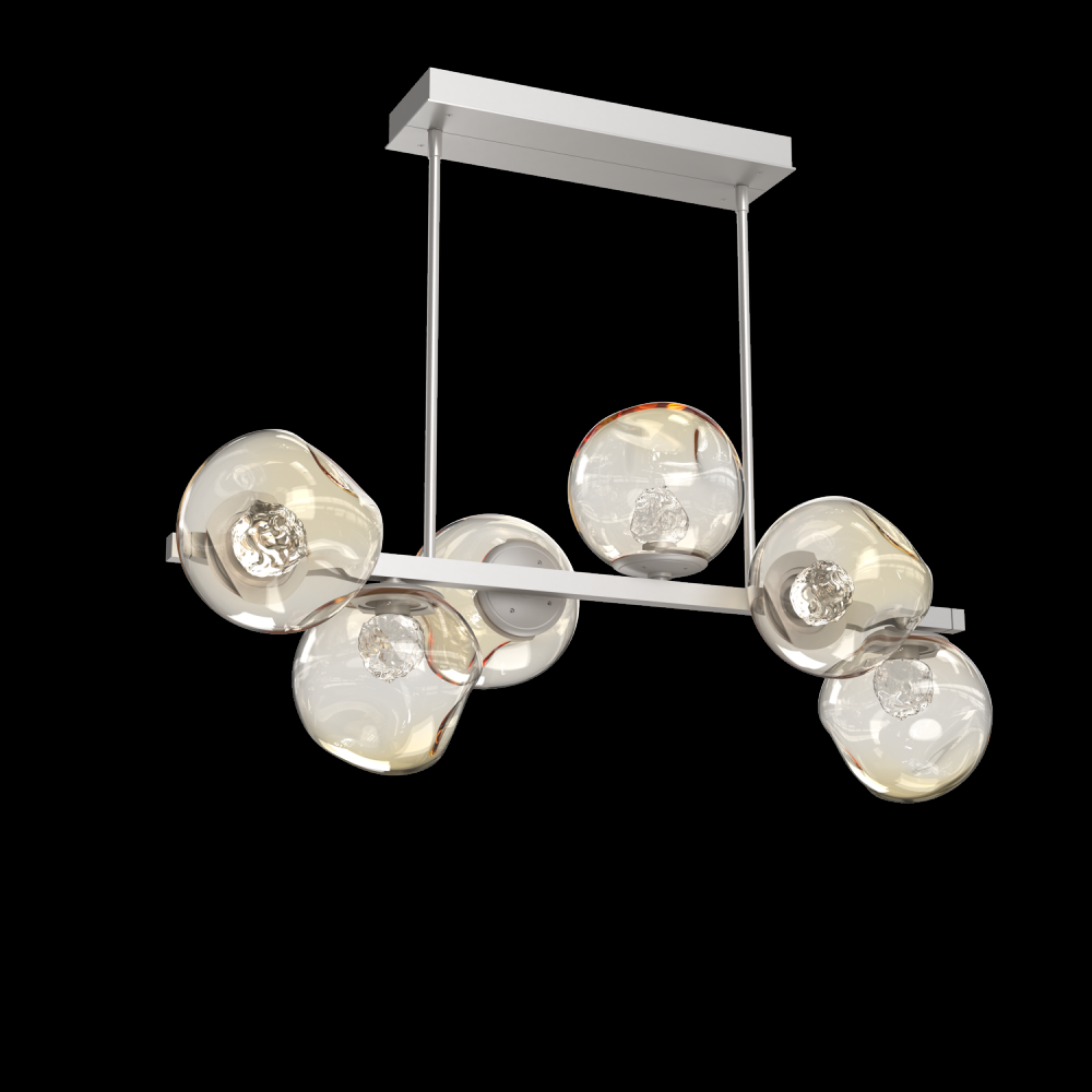 Luna 6pc Twisted Branch-Beige Silver-Floret Inner - Amber Outer-Threaded Rod Suspension-LED 2700K