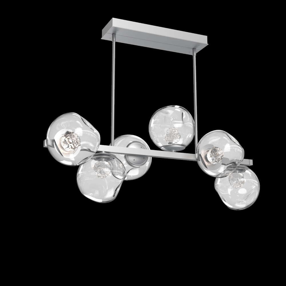 Luna 6pc Twisted Branch-Classic Silver-Floret Inner - Clear Outer-Threaded Rod Suspension-LED 3000K