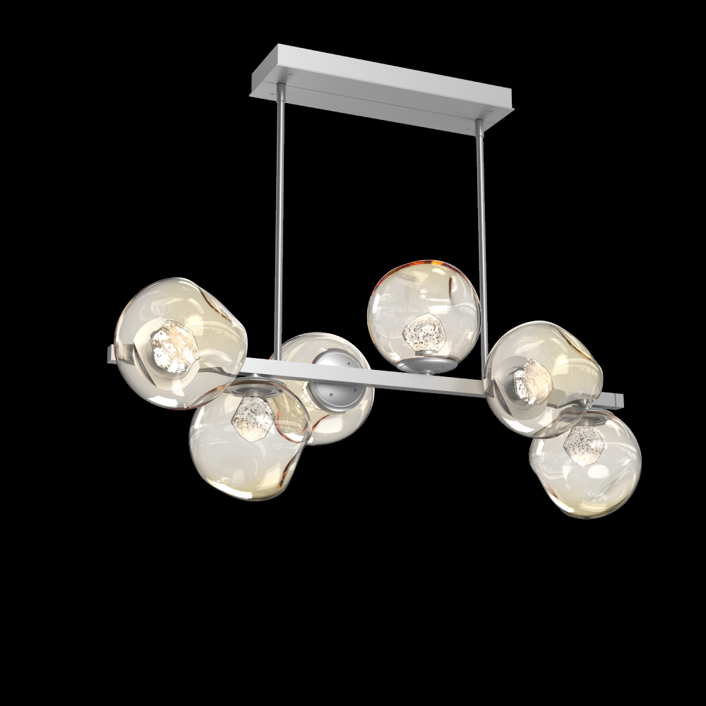 Luna 6pc Twisted Branch-Classic Silver-Zircon Inner - Amber Outer-Threaded Rod Suspension-LED 2700K