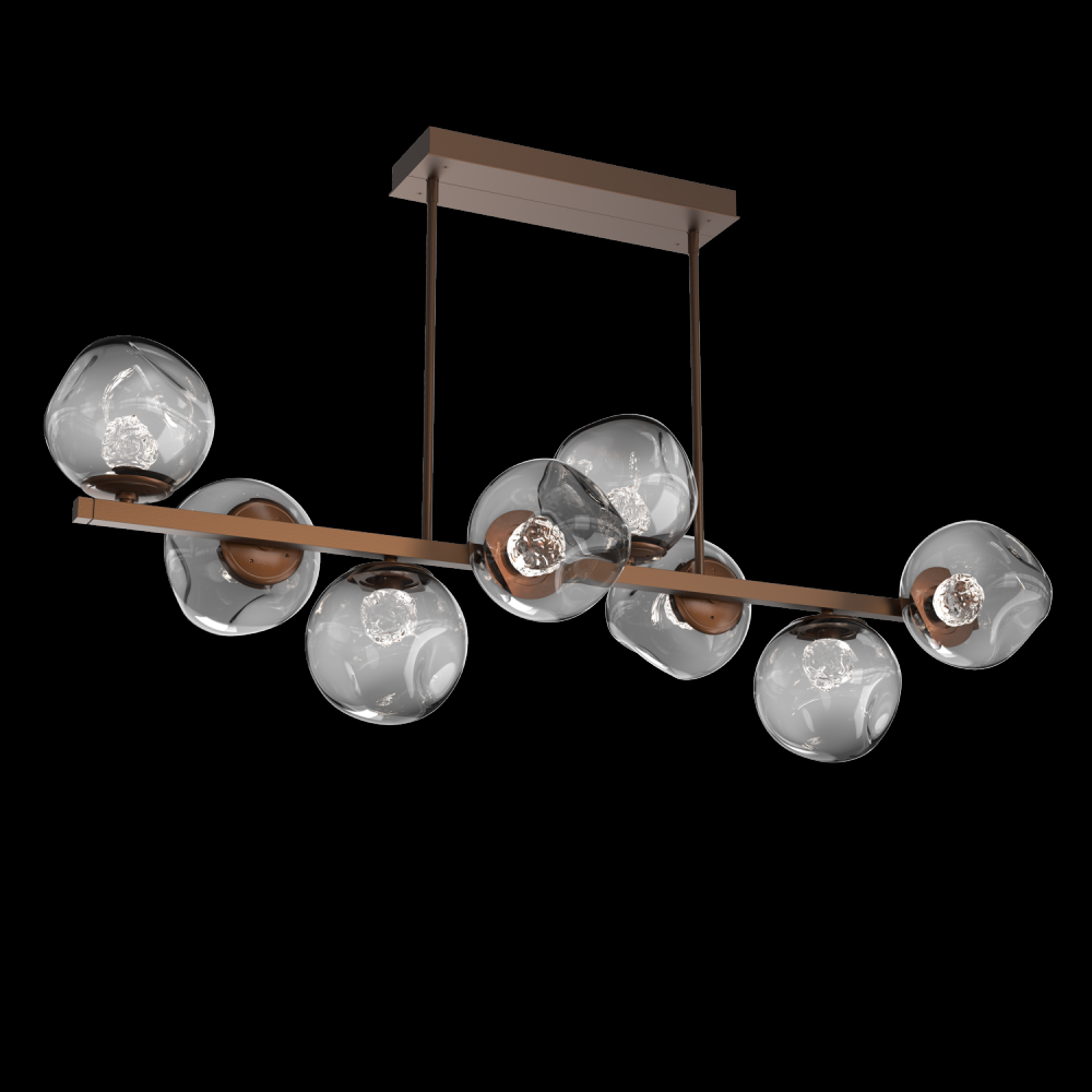 Luna 8pc Twisted Branch-Burnished Bronze-Floret Inner - Smoke Outer-Threaded Rod Suspension-LED