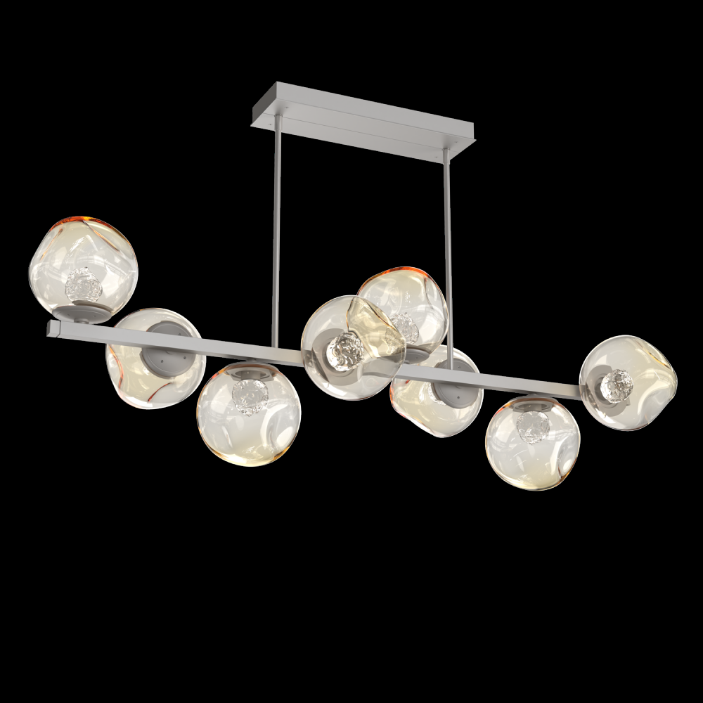 Luna 8pc Twisted Branch-Beige Silver-Floret Inner - Amber Outer-Threaded Rod Suspension-LED 2700K