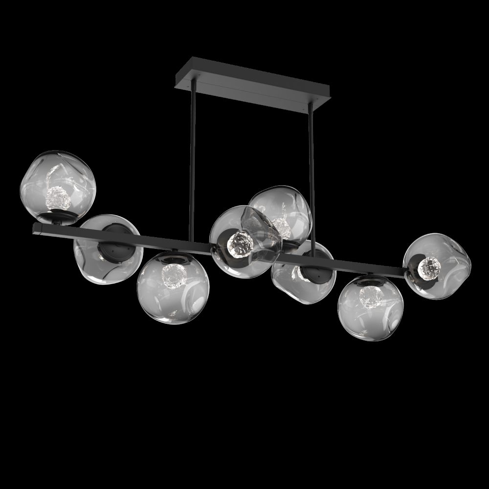 Luna 8pc Twisted Branch-Matte Black-Floret Inner - Smoke Outer-Threaded Rod Suspension-LED 3000K