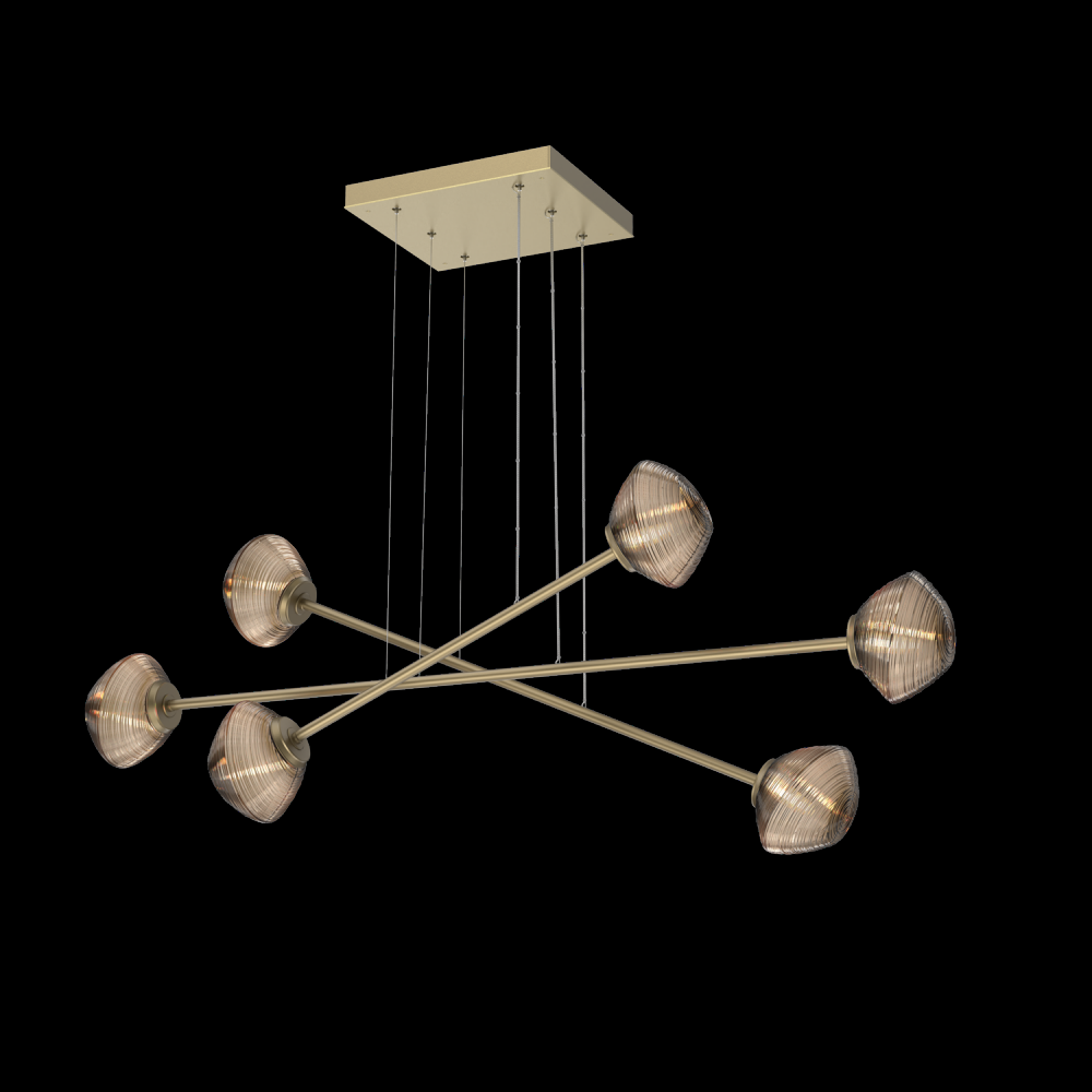 Mesa Triple Moda-Gilded Brass-Bronze Blown Glass-Stainless Cable-LED 3000K