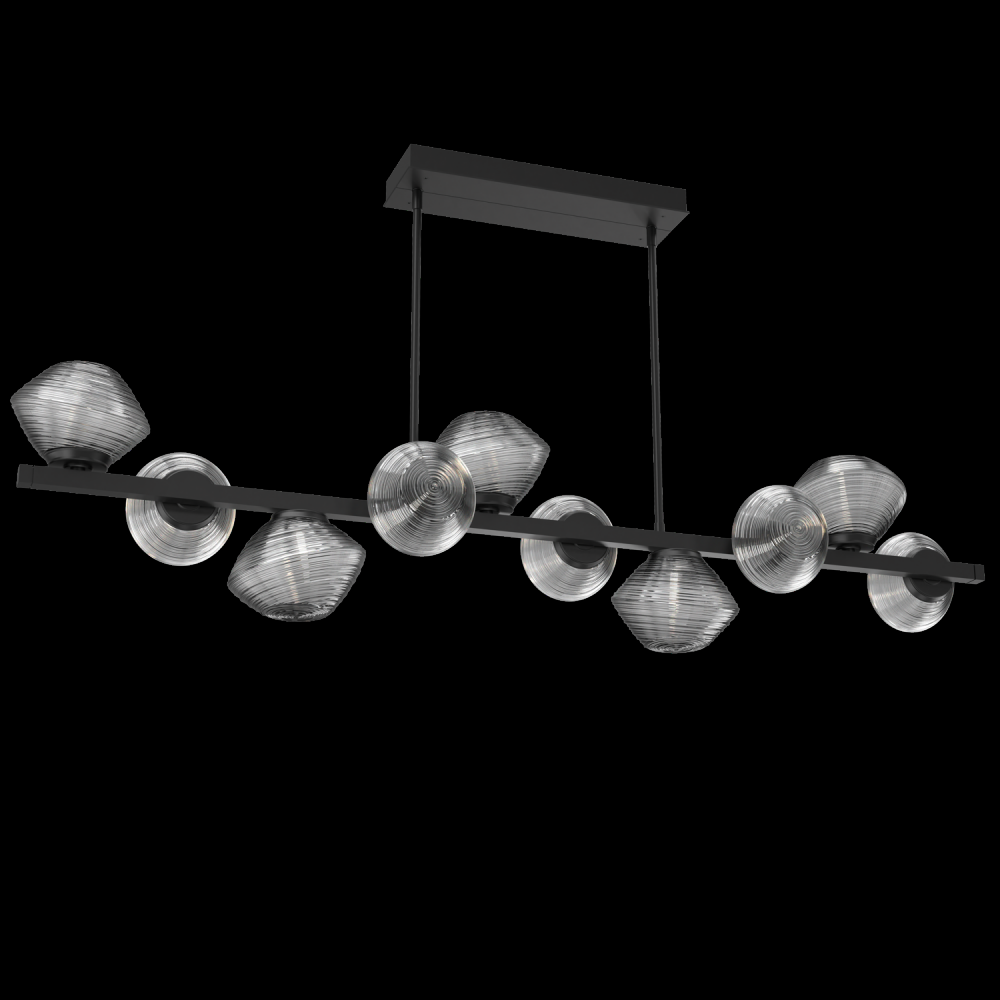 Mesa 10pc Twisted Branch-Matte Black-Smoke Blown Glass-Threaded Rod Suspension-LED 2700K