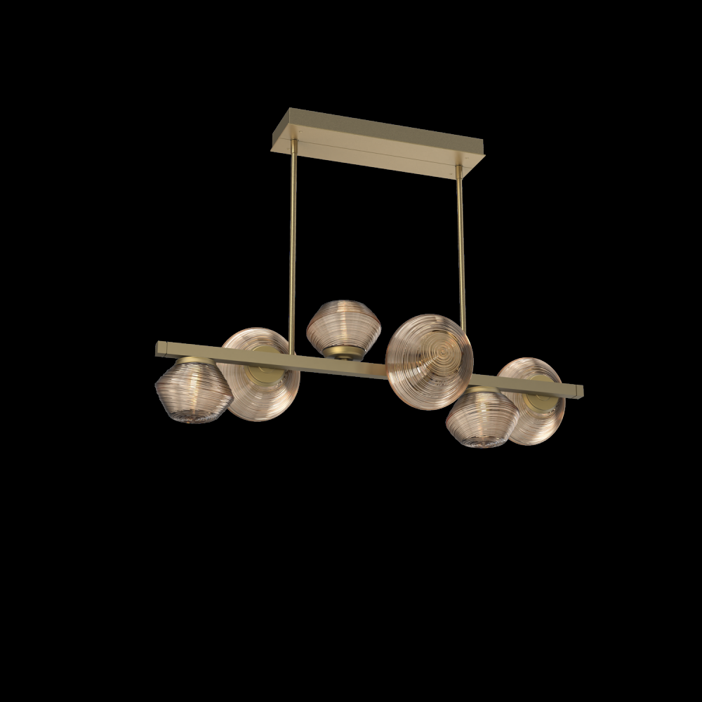 Mesa 6pc Twisted Branch-Gilded Brass-Bronze Blown Glass-Threaded Rod Suspension-LED 2700K