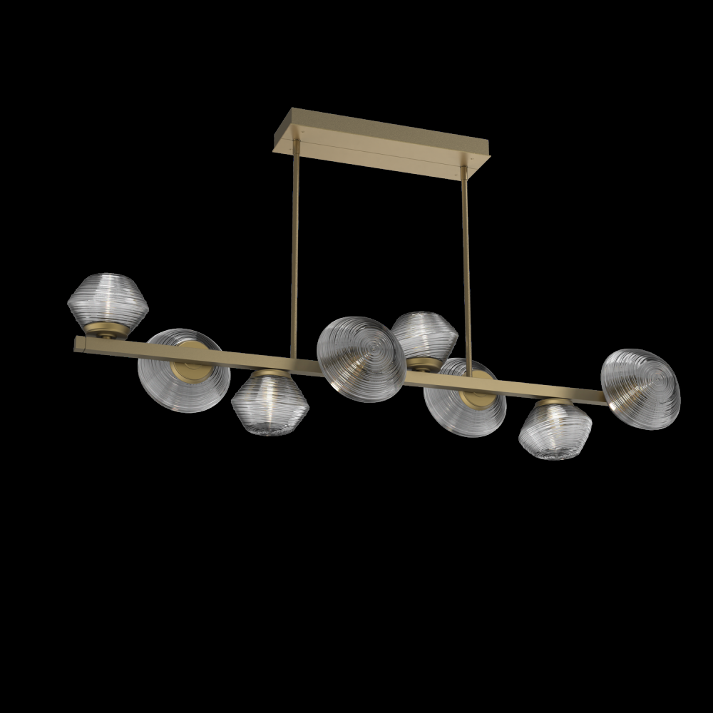 Mesa 8pc Twisted Branch-Gilded Brass-Smoke Blown Glass-Threaded Rod Suspension-LED 3000K