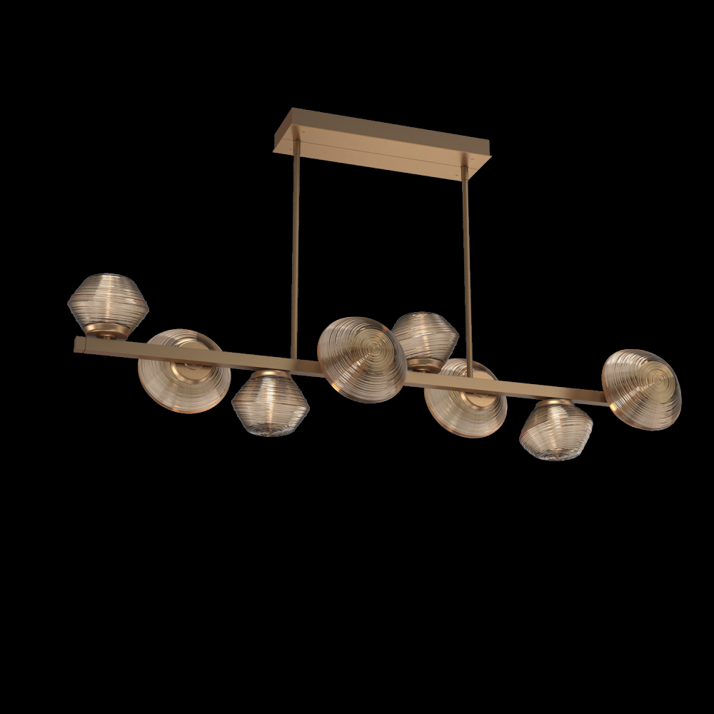 Mesa 8pc Twisted Branch-Novel Brass-Bronze Blown Glass-Threaded Rod Suspension-LED 3000K