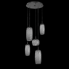 Hammerton CHB0091-05-MB-S-C01-L3 - Vessel 5pc Round Multi-Pendant-Matte Black-Smoke Blown Glass-Cloth Braided Cord-LED 3000K