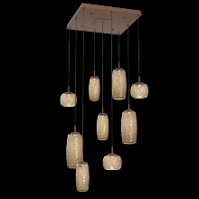 Hammerton CHB0091-09-BB-B-C01-L3 - Vessel 9pc Square Multi-Pendant-Burnished Bronze-Bronze Blown Glass-Cloth Braided Cord-LED 3000K