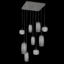 Hammerton CHB0091-09-GP-S-C01-L3 - Vessel 9pc Square Multi-Pendant-Graphite-Smoke Blown Glass-Cloth Braided Cord-LED 3000K