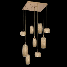 Hammerton CHB0091-09-NB-B-C01-L3 - Vessel 9pc Square Multi-Pendant-Novel Brass-Bronze Blown Glass-Cloth Braided Cord-LED 3000K