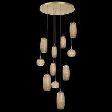 Hammerton CHB0091-11-GB-B-C01-L1 - Vessel 11pc Round Multi-Pendant-Gilded Brass-Bronze Blown Glass-Cloth Braided Cord-LED 2700K