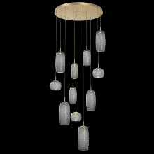 Hammerton CHB0091-11-GB-S-C01-L3 - Vessel 11pc Round Multi-Pendant-Gilded Brass-Smoke Blown Glass-Cloth Braided Cord-LED 3000K