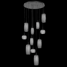 Hammerton CHB0091-11-MB-S-C01-L3 - Vessel 11pc Round Multi-Pendant-Matte Black-Smoke Blown Glass-Cloth Braided Cord-LED 3000K