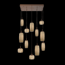 Hammerton CHB0091-12-BB-B-C01-L1 - Vessel 12pc Square Multi-Pendant-Burnished Bronze-Bronze Blown Glass-Cloth Braided Cord-LED 2700K