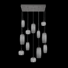 Hammerton CHB0091-12-GP-S-C01-L1 - Vessel 12pc Square Multi-Pendant-Graphite-Smoke Blown Glass-Cloth Braided Cord-LED 2700K