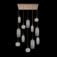 Hammerton CHB0091-12-NB-S-C01-L1 - Vessel 12pc Square Multi-Pendant-Novel Brass-Smoke Blown Glass-Cloth Braided Cord-LED 2700K