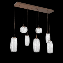 Hammerton PLB0091-07-BB-C-C01-L3 - Vessel 7pc Linear Multi-Pendant-Burnished Bronze-Clear Blown Glass-Cloth Braided Cord-LED 3000K