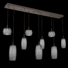 Hammerton PLB0091-09-FB-S-C01-L3 - Vessel 9pc Linear Multi-Pendant-Flat Bronze-Smoke Blown Glass-Cloth Braided Cord-LED 3000K