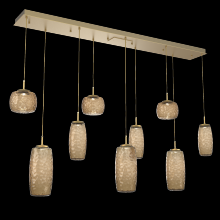 Hammerton PLB0091-09-GB-B-C01-L3 - Vessel 9pc Linear Multi-Pendant-Gilded Brass-Bronze Blown Glass-Cloth Braided Cord-LED 3000K