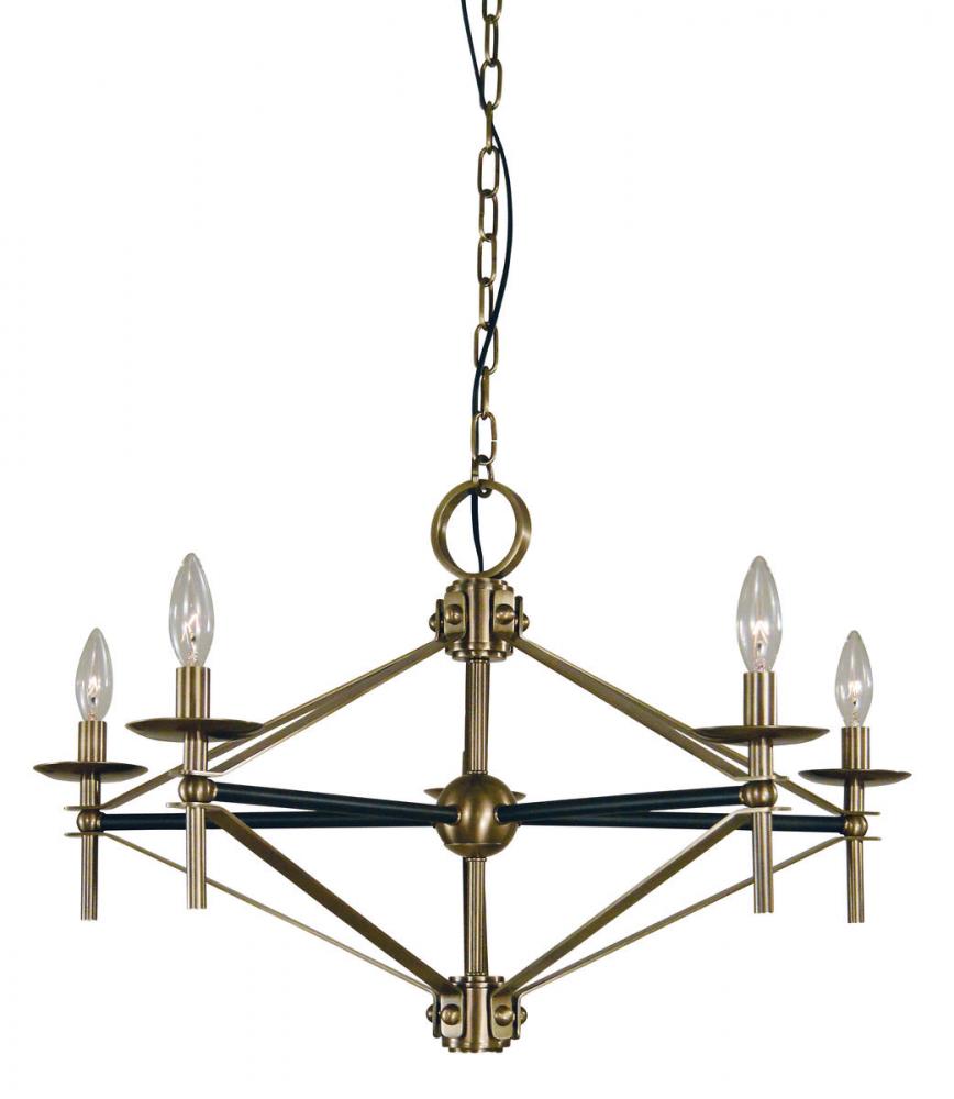 5-Light Antique Brass/Matte Black Fleurette Chandelier