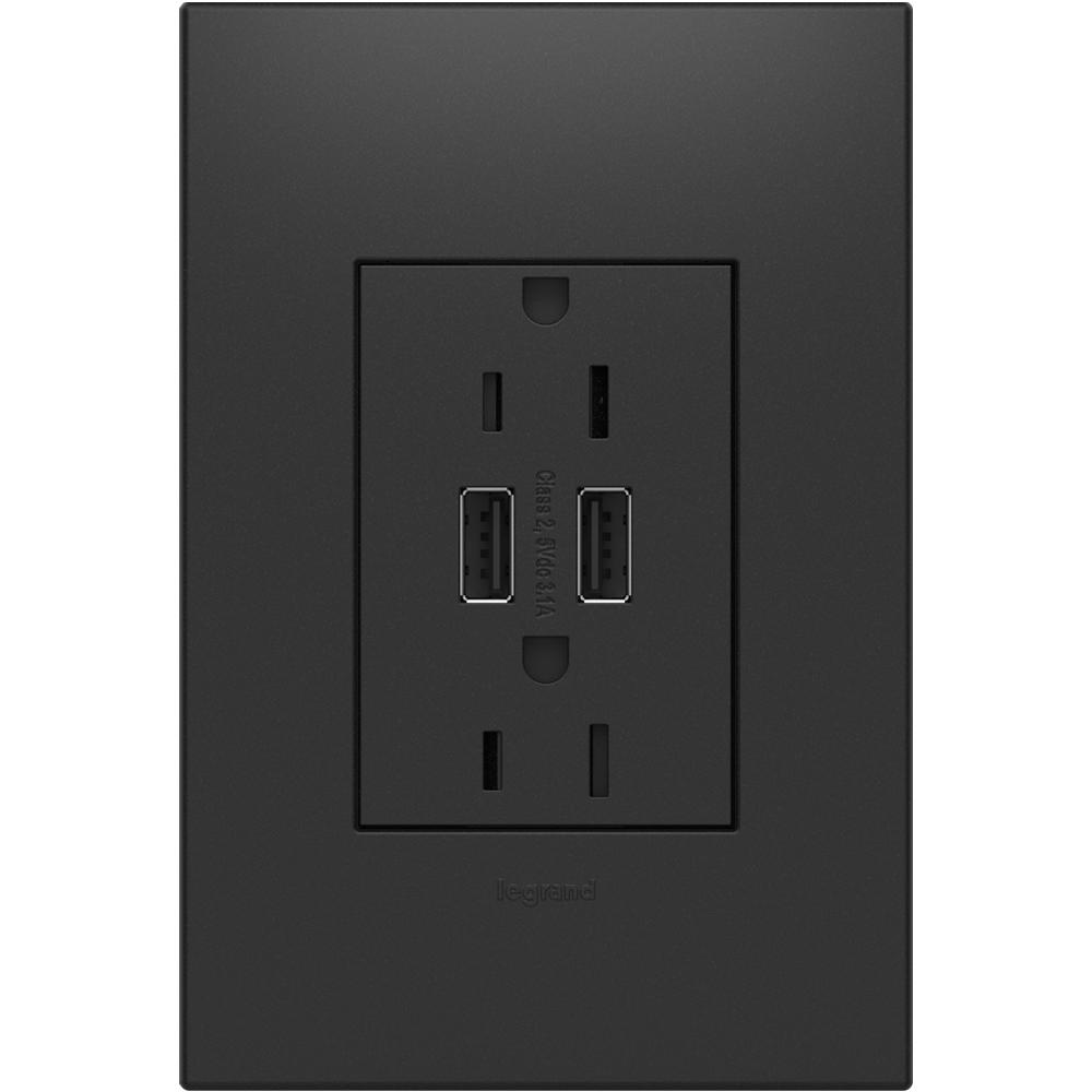 Dual USB Plus-Size Outlet Combo with Matching Wall Plate