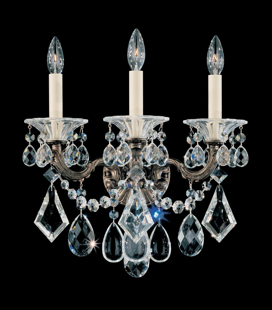 La Scala 3 Light 120V Wall Sconce in Antique Silver with Clear Radiance Crystal