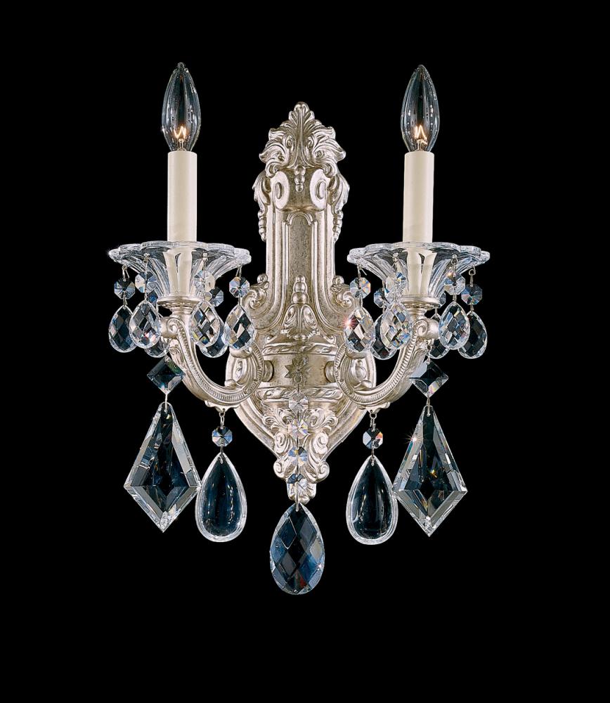 La Scala 2 Light 120V Wall Sconce in Florentine Bronze with Clear Heritage Handcut Crystal